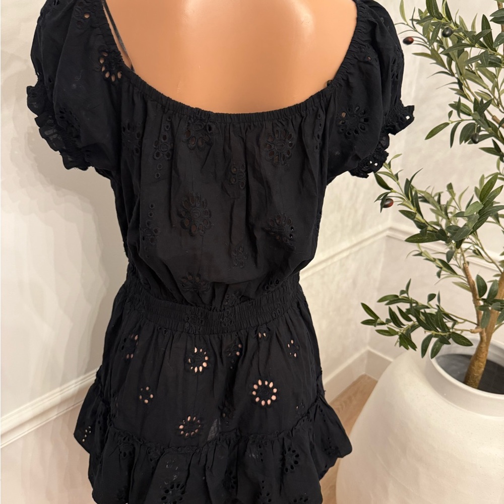 AQUA | black tiered eyelet summer dress / swimwear cover up - Picture 6 of 14